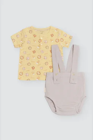 YSABEL MORA Conjunto bebé camiseta manga corta y short con tirantes Safari
