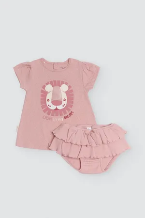 YSABEL MORA Conjunto bebé camiseta manga corta y cubrepañal volantes Safari Dream