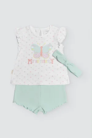YSABEL MORA Conjunto bebé manga corta flores y short