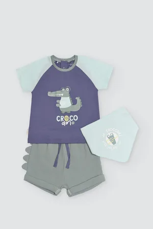 YSABEL MORA Conjunto bebé 3 piezas camiseta, short y bandana Crocodino