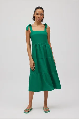 YSABEL MORA Vestido midi con lino tirantes anchos