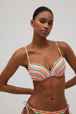YSABEL MORA Top bikini estampado de rayas micropiqué detalle drapeado copa B