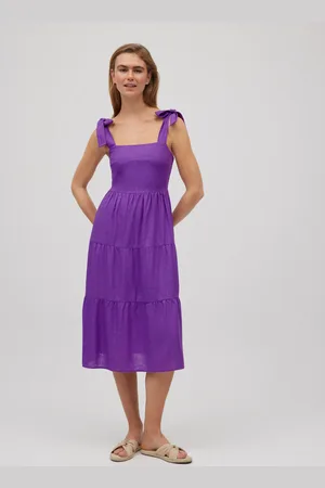YSABEL MORA Vestido midi con lino tirantes anchos