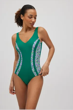 YSABEL MORA Bañador moldeador verde lateral estampado