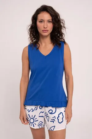 Muydemi Pijama mujer corto estampado azul |
