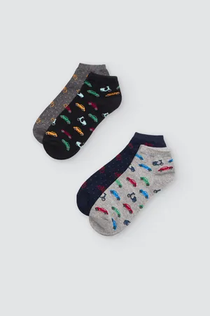 YSABEL MORA Pack 4 calcetines cortos hombre estampado coches