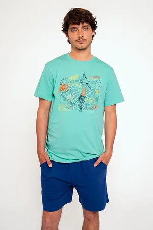 Muydemi Pijama hombre corto algodón camiseta gráfica |