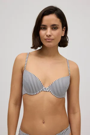 YSABEL MORA Top bikini aro clásico rayas blanco y negro copa B
