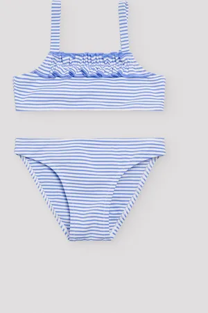YSABEL MORA Conjunto de bikini niña estampado rayas azules con textura