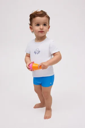 YSABEL MORA Set bebé bañador bóxer y camiseta blanca pulpo