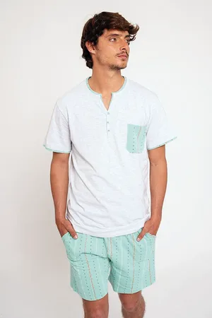Muydemi Pijama hombre corto algodón aguamarina |