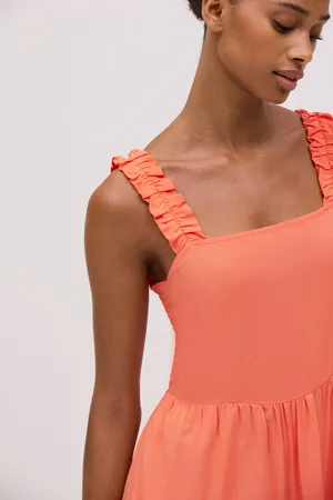 YSABEL MORA Vestido corto volantes tirantes fruncidos