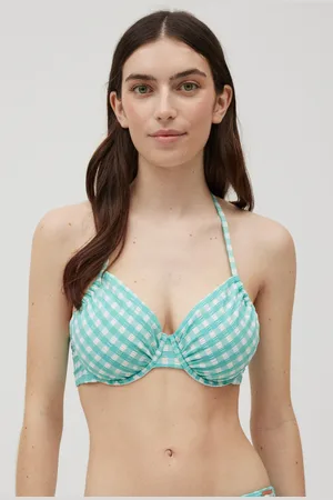 YSABEL MORA Top bikini reductor vichy con textura azul copa C