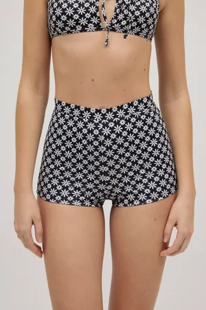 YSABEL MORA Culotte de baño flores blanco y negro