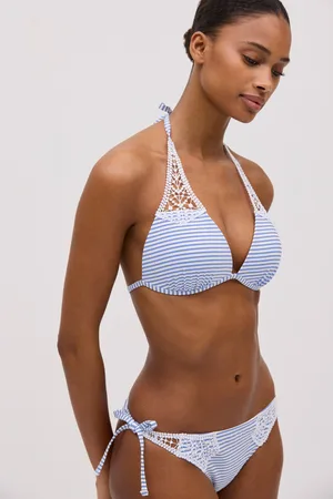 YSABEL MORA Conjunto de bikini triángulo push-up rayas detalles crochet copa B