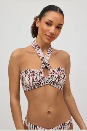 YSABEL MORA Top bikini bandeau anudado al cuello estampado copa B