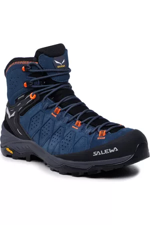 Salewa Hombre Gore-Tex - Botas de trekking Ms Alp Trainer 2 Mid Gtx GORE-TEX 61382-8675 Dark Denim/Fluo Orange 8675